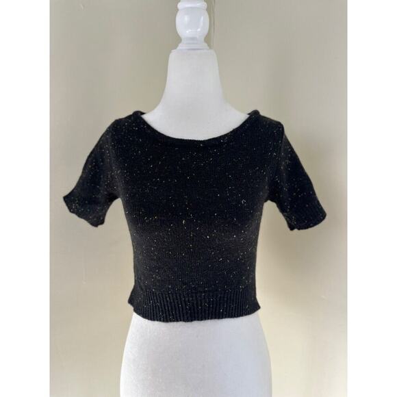 Knitz For Love & Lemons Confetti Cropped Sweater Open Back Wool Blend XS Black - Picture 1 of 7